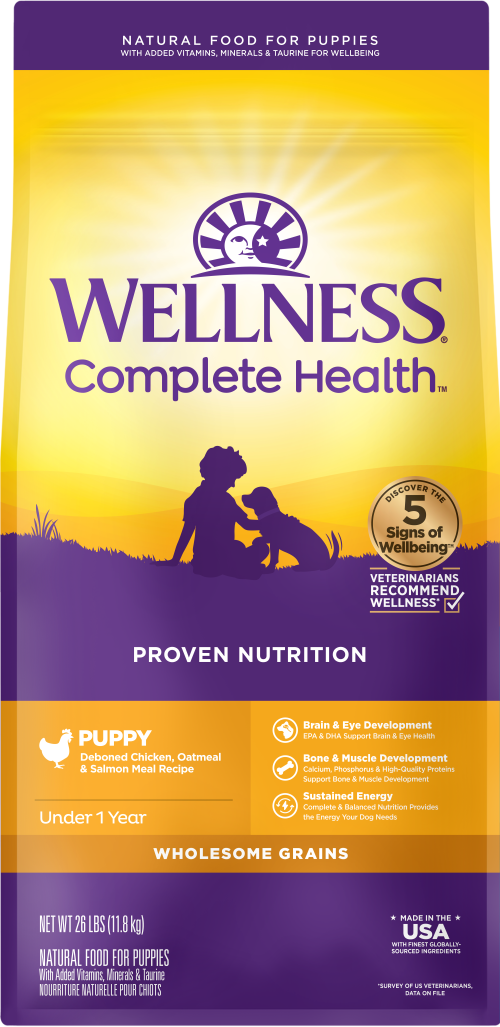 Bag of Wellness Complete Health Puppy Chicken, Salmon & Oatmeal dry dog food