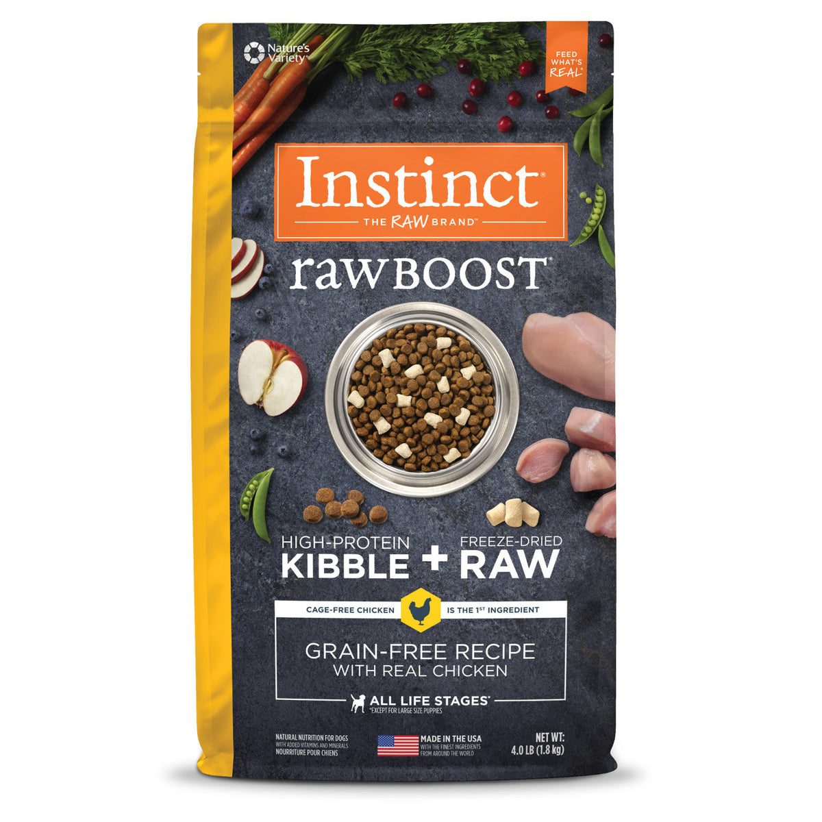 3.5lb bag of Instinct Raw Boost Grain Free Chicken dry dog food