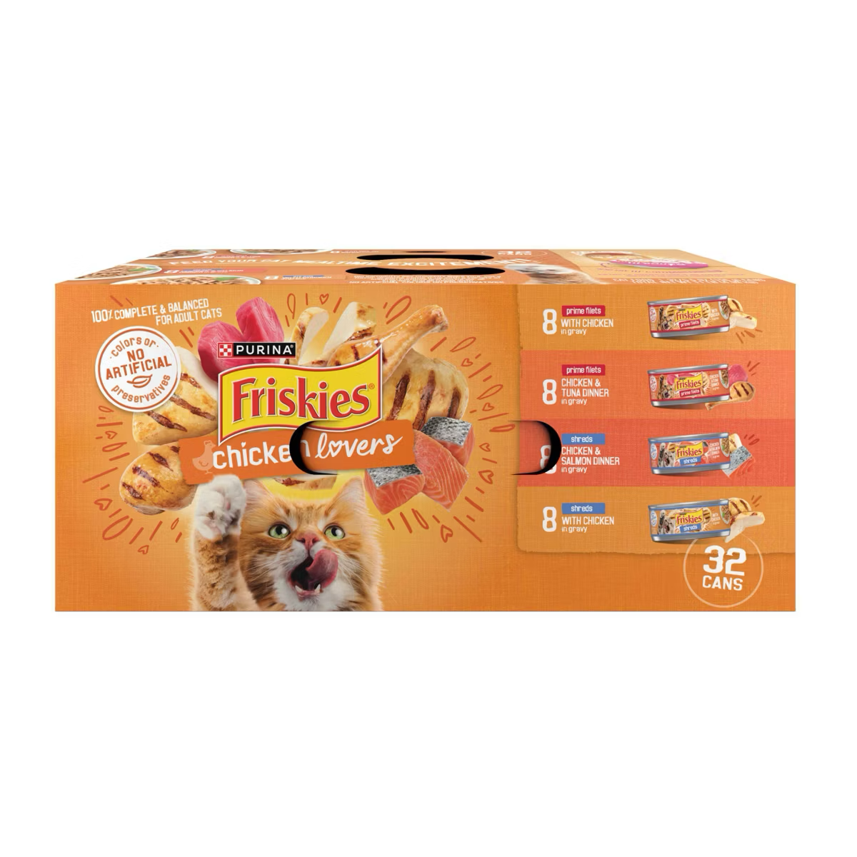 Box of Friskies Chicken Variety Pack wet cat food, 32 cans of 5.5 ounce