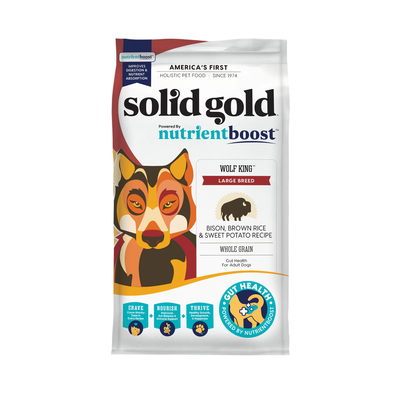 Bag of Solid Gold NutrientBoost Wolf King large breed bison dry dog food