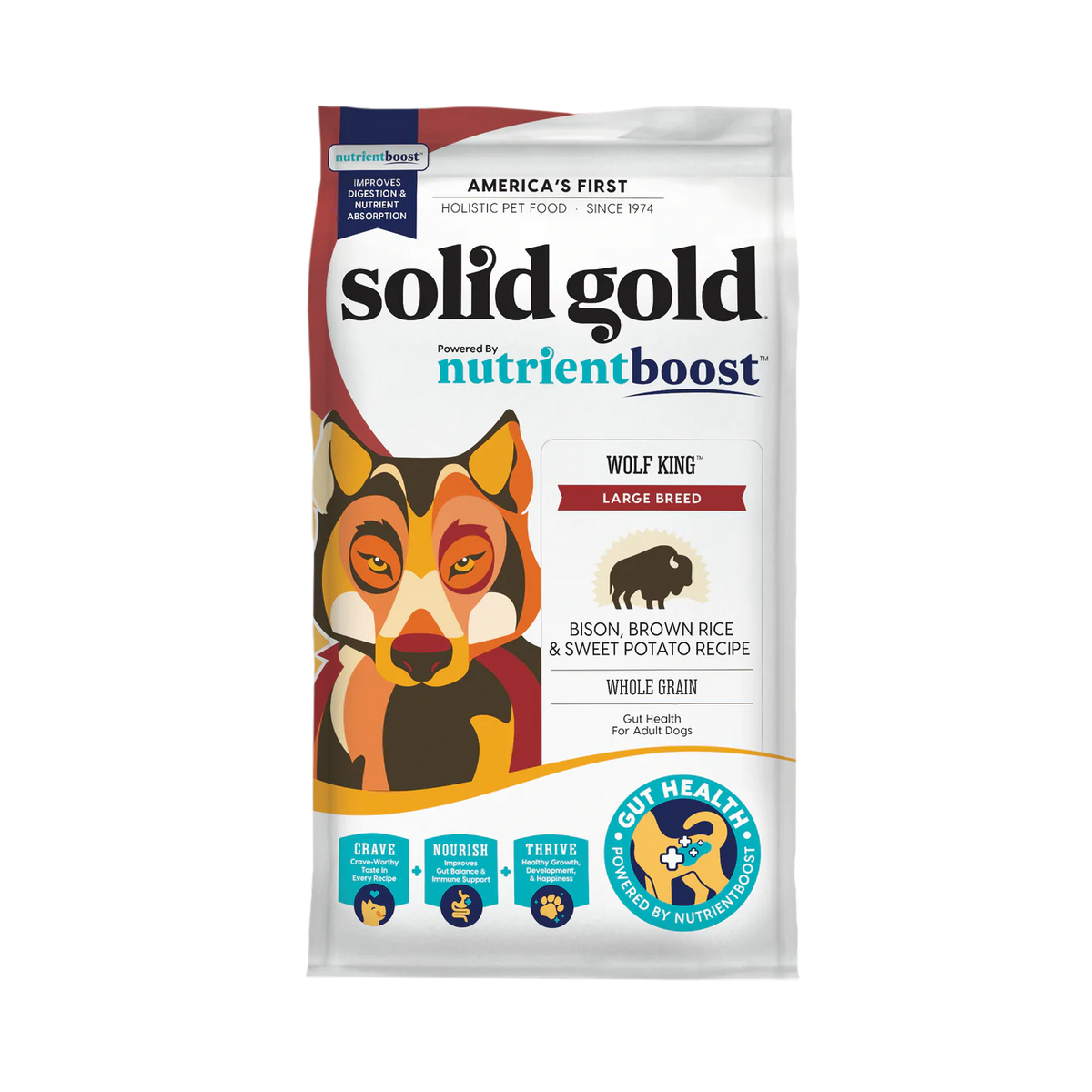 Bag of Solid Gold NutrientBoost Wolf King large breed bison dry dog food