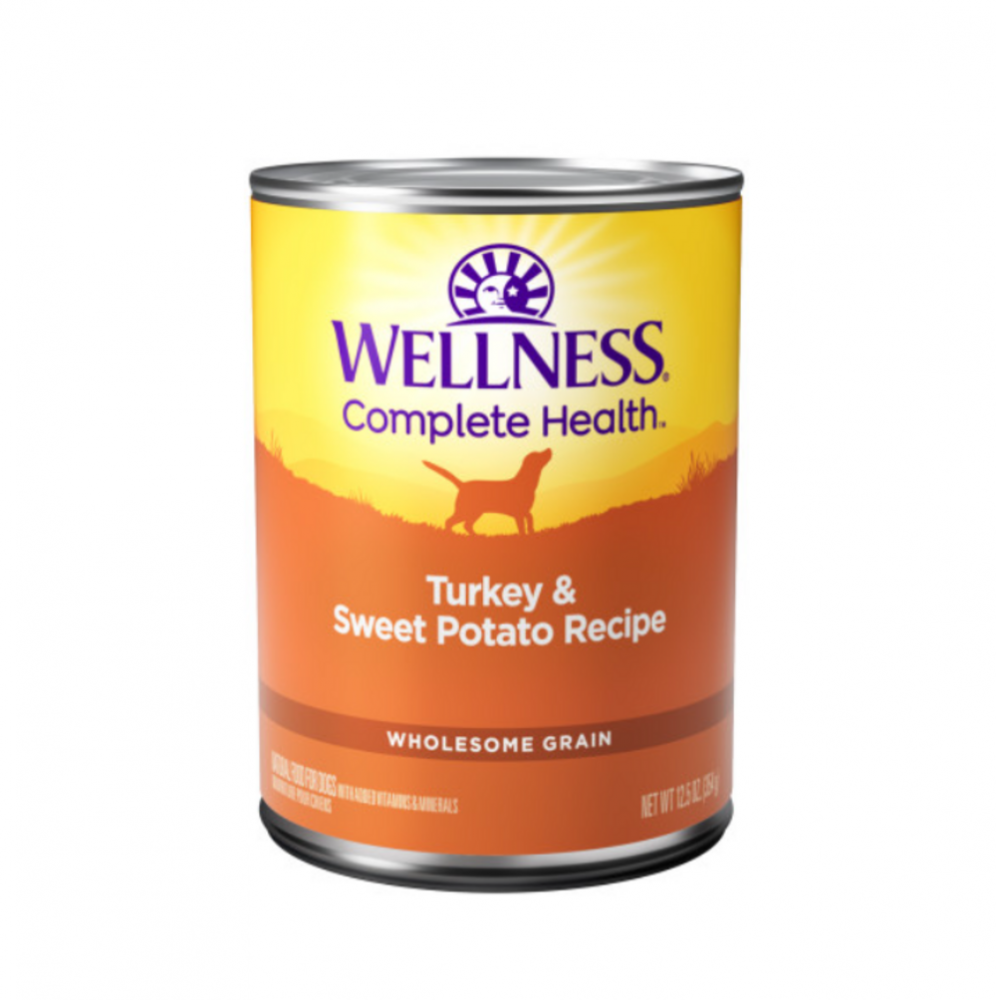 Can of Wellness Adult Turkey and Sweet Potato wet dog food