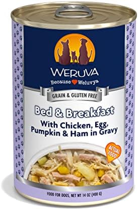 Weruva Bed and Breakfast chicken, egg and pumpkin wet dog food can, 14oz