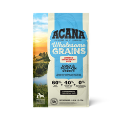 4lb bag of Acana Adult Wholesome Grains Duck and Pumpkin limited ingredient dry dog food