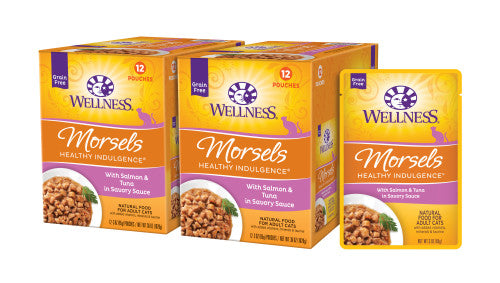 Wellness Healthy Indulgence Morsels with Salmon and Tuna wet cat food pouch, 3oz