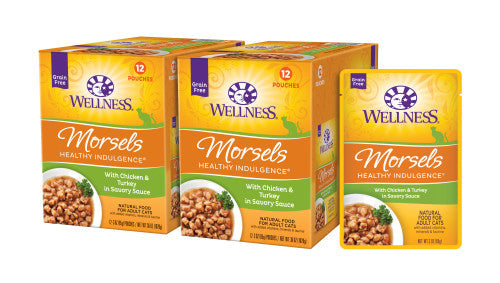 Wellness Healthy Indulgence chicken and turkey morsels cat food pouch, 3 oz