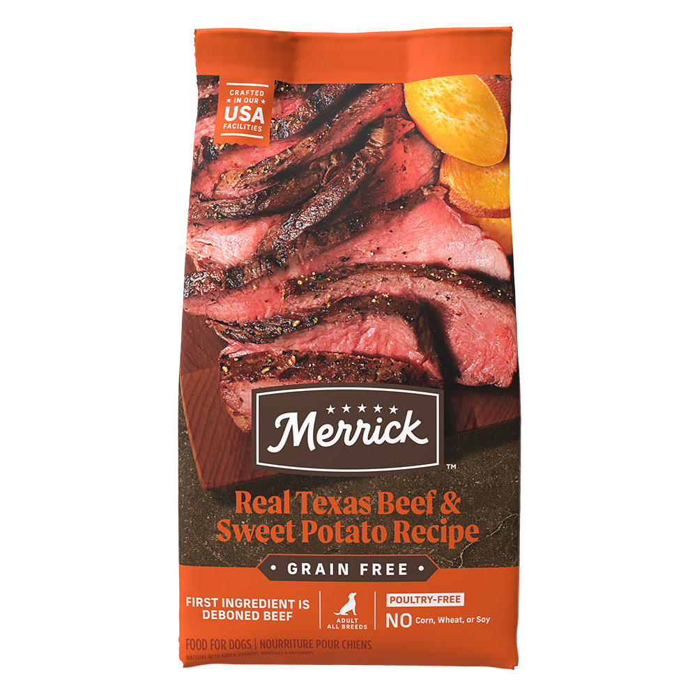 4lb bag of Merrick Grain Free Beef and Sweet Potato dry dog food