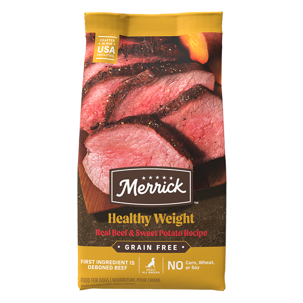 22lb bag of Merrick Grain Free Healthy Weight Beef & Sweet Potato dry dog food