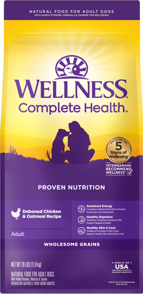 Bag of Wellness Complete Health Chicken & Oatmeal dry dog food