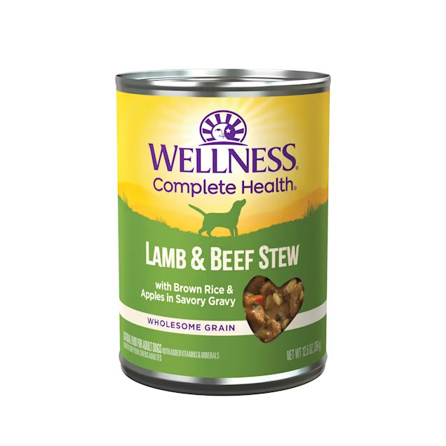 Can of Wellness Adult Lamb and Beef Stew wet dog food