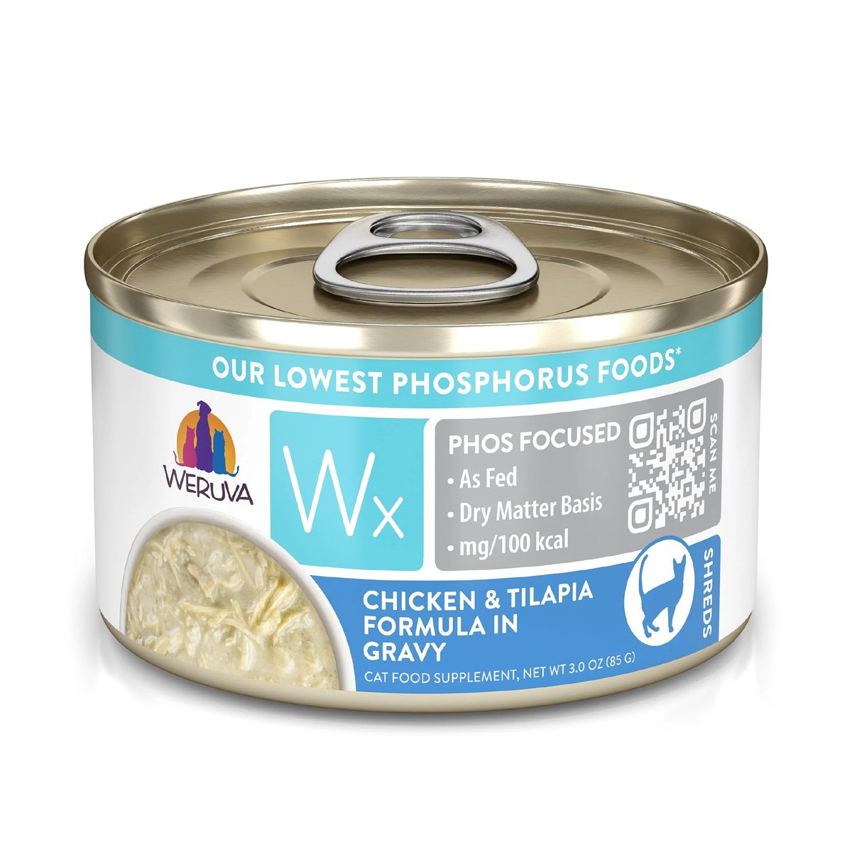 Can of Weruva Wx Tilapia and Chicken in gravy cat food, 3 ounce