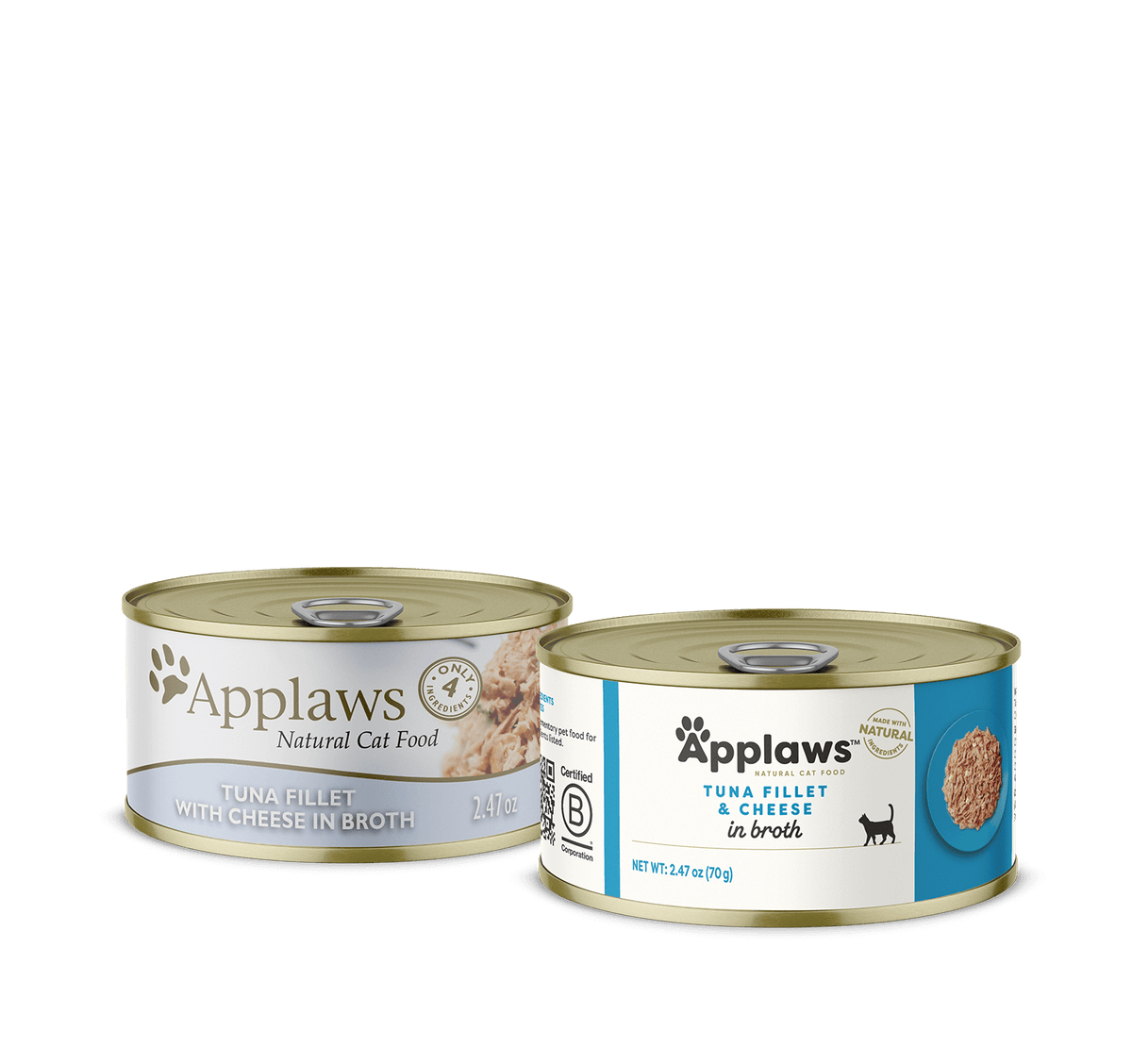 Applaws Tuna Fillet and Cheese wet cat food can, 2.47 oz