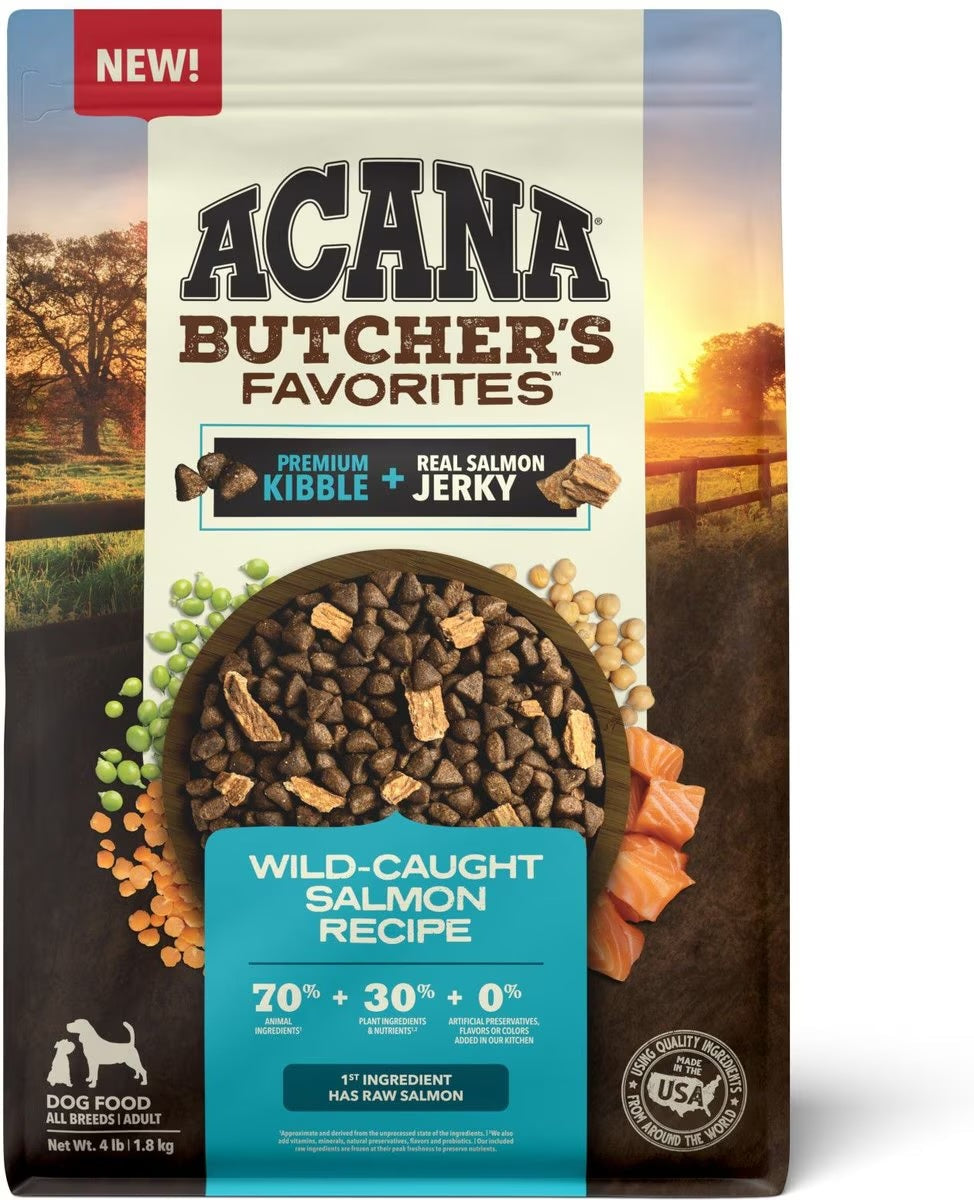 4lb bag of Acana Adult Butcher's Favorites Wild-Caught Salmon grain-free dry dog food