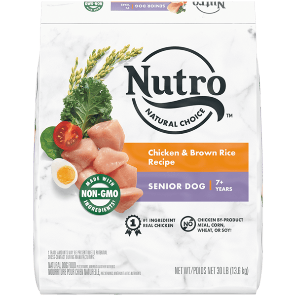 30lb bag of Nutro Natural Choice Senior Chicken & Brown Rice dry dog food