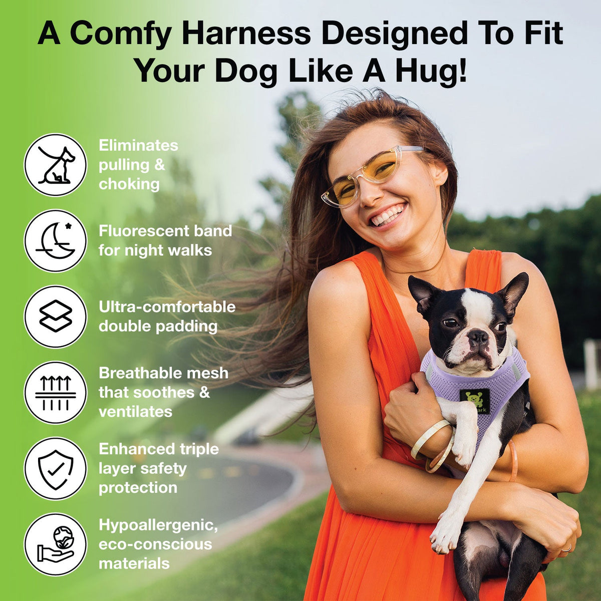 Step-In Dog Harness, Reflective Mesh, Lavender