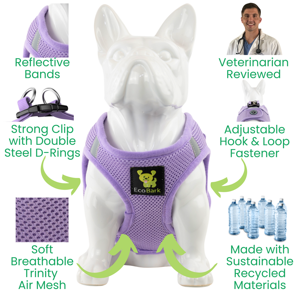 Step-In Dog Harness, Reflective Mesh, Lavender