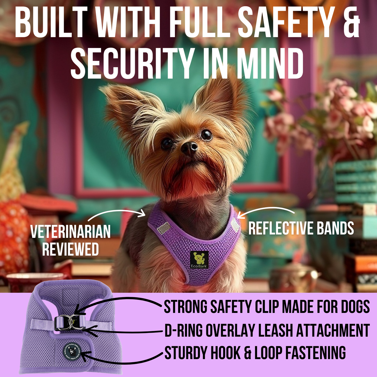 Step-In Dog Harness, Reflective Mesh, Lavender