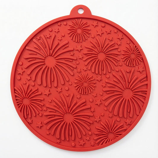 Red USA-K9 Fireworks eMat lick mat with suction cups, SodaPup, sold through Sniff and Shift