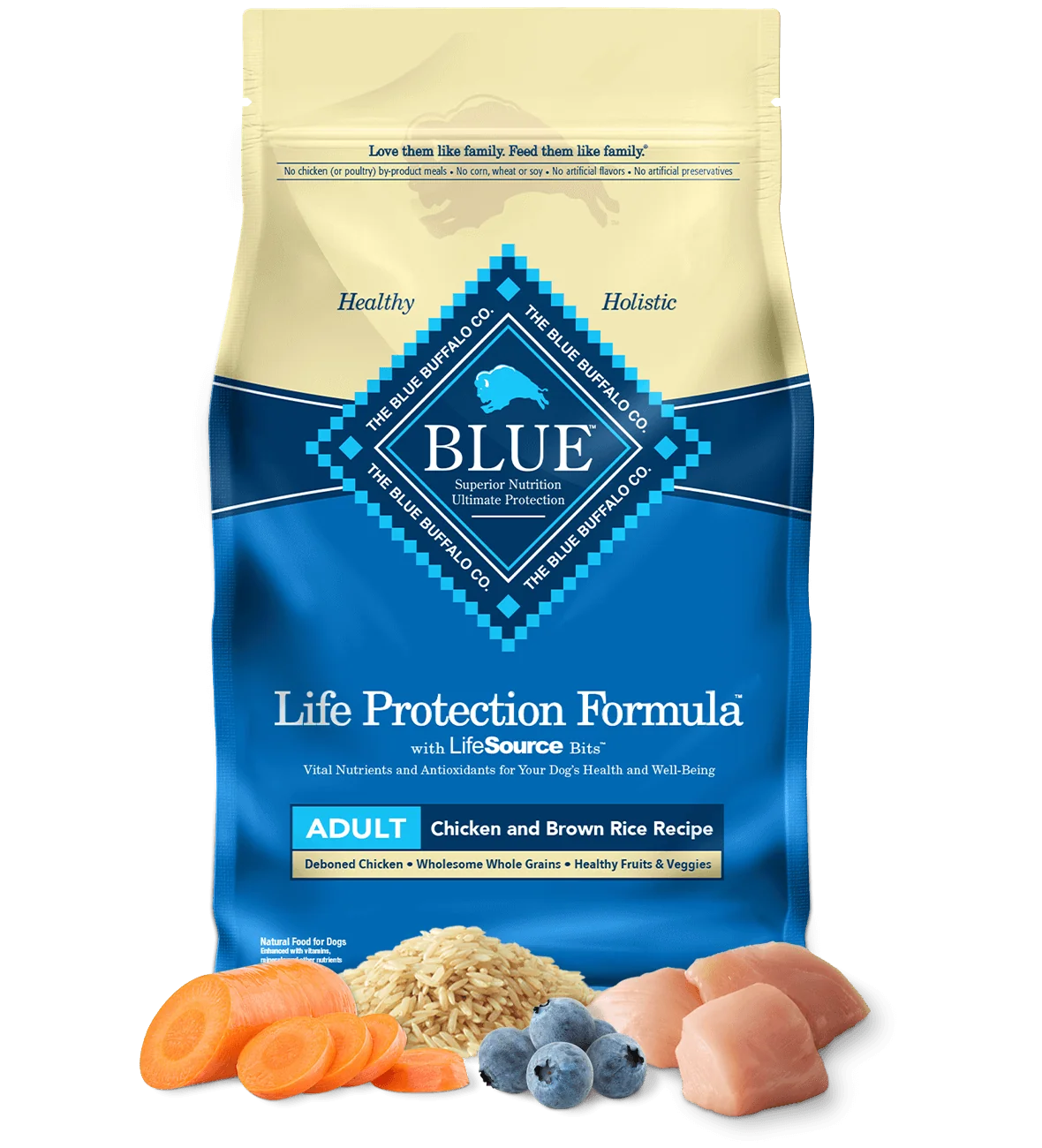 Bag of Blue Buffalo Adult Chicken and Brown Rice Dry Dog Food