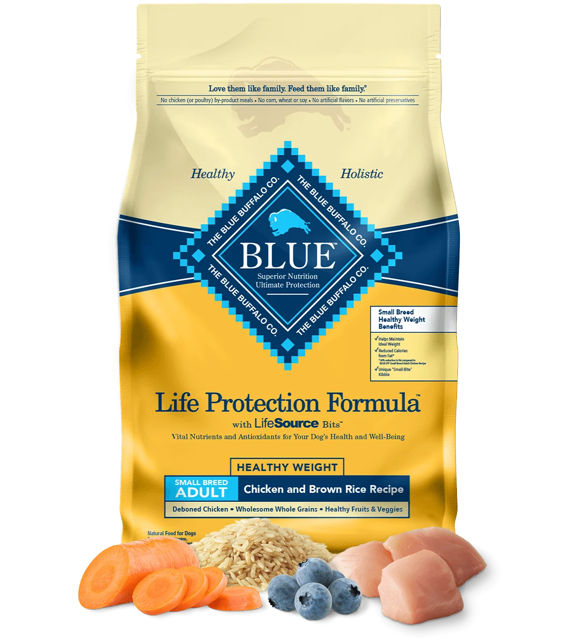 5lb bag of Blue Buffalo Life Protection Formula Healthy Weight Small Breed Chicken and Brown Rice dry dog food