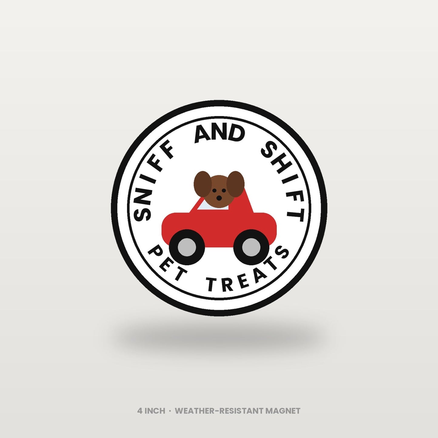 Sniff and Shift 4-inch circle logo magnet