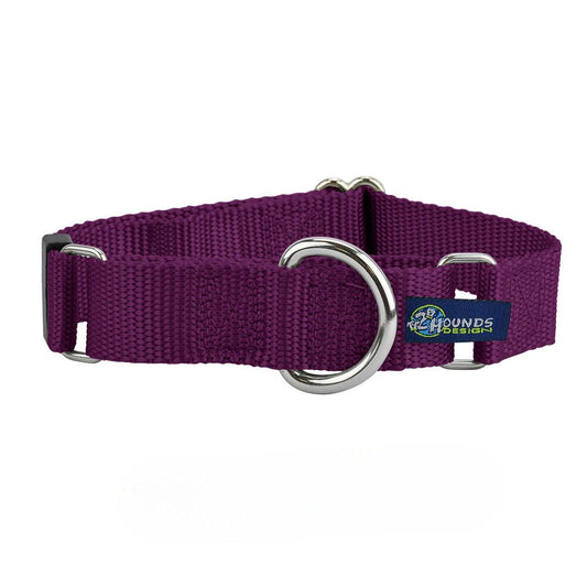 Burgundy Nylon Martingale Dog Collar 5/8″ and 1″ by 2 Hounds Design, sold through Sniff and Shift