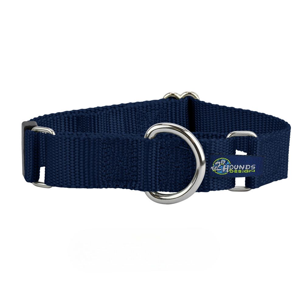 Navy Blue Nylon Martingale Dog Collar 5/8″ and 1″ by 2 Hounds Design, sold through Sniff and Shift