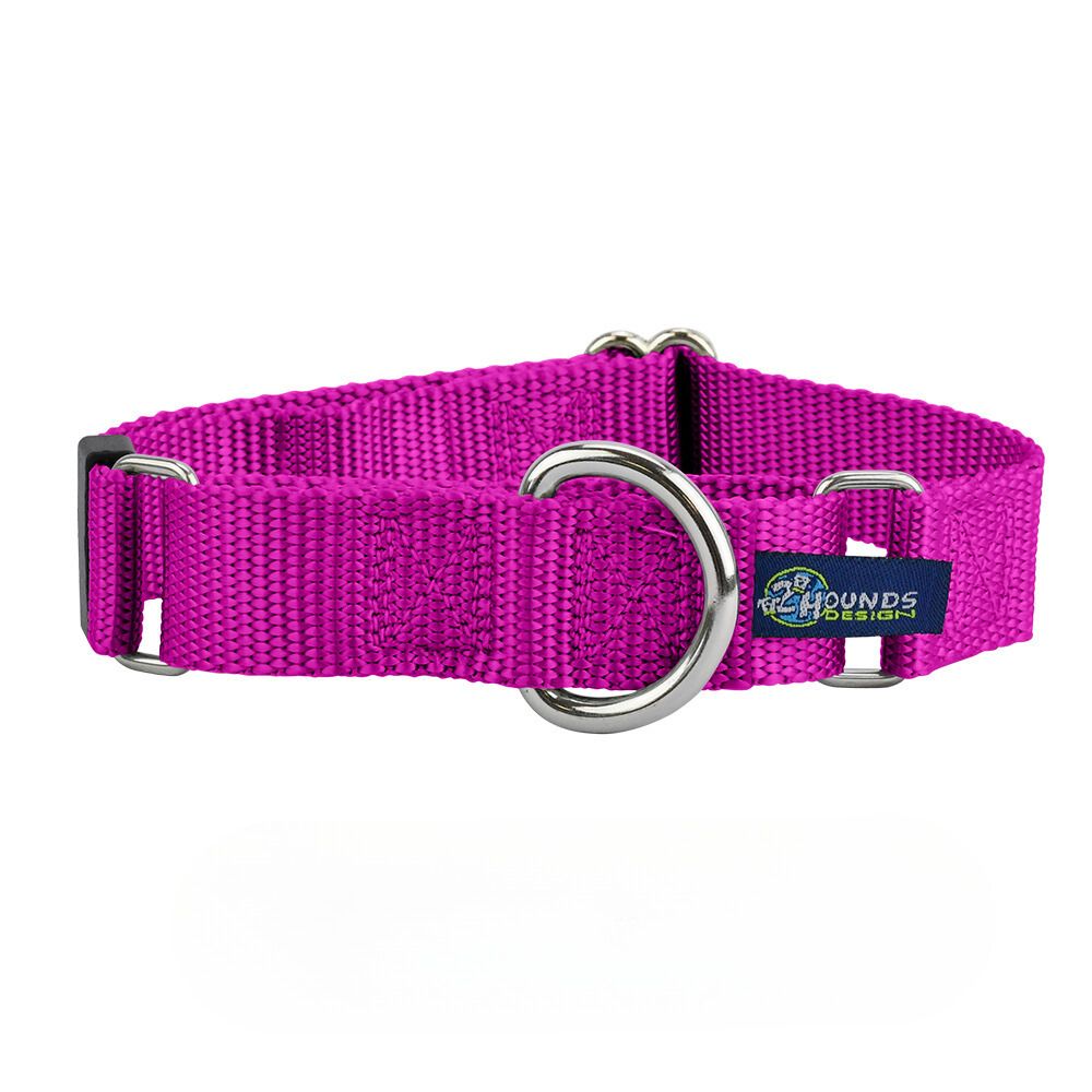 Raspberry Nylon Martingale Dog Collar 5/8″ and 1″ by 2 Hounds Design, sold through Sniff and Shift