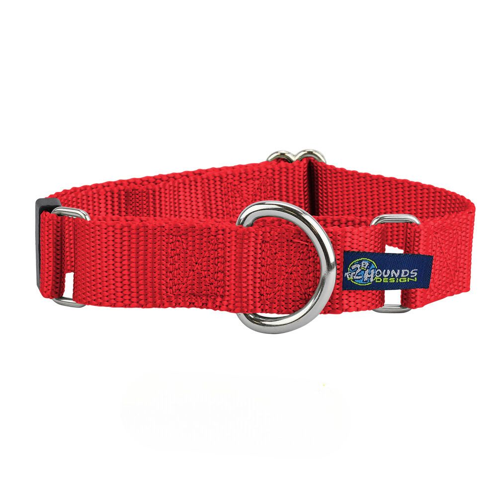 Red Nylon Martingale Dog Collar 5/8″ and 1″ by 2 Hounds Design, sold through Sniff and Shift