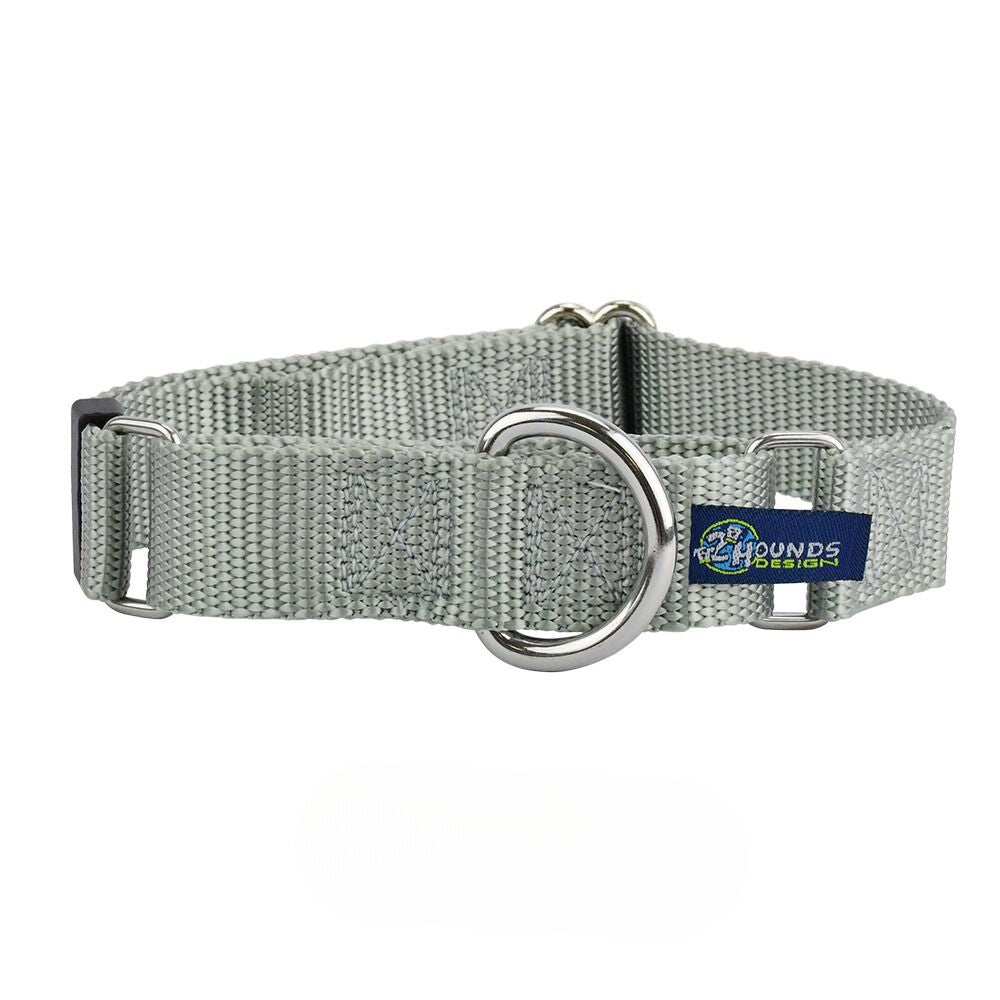 Silver Nylon Martingale Dog Collar 5/8″ and 1″ by 2 Hounds Design, sold through Sniff and Shift