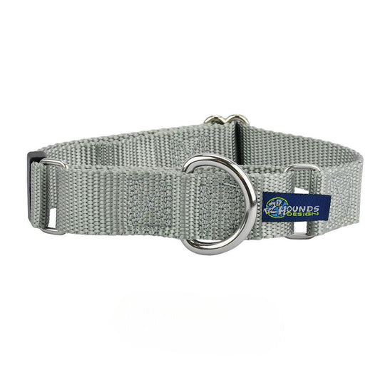 Silver Nylon Martingale Dog Collar 5/8″ and 1″ by 2 Hounds Design, sold through Sniff and Shift