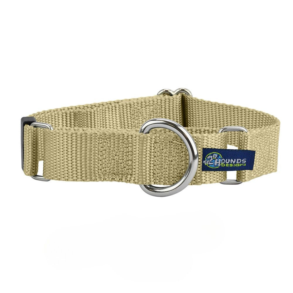 Tan Nylon Martingale Dog Collar 5/8″ and 1″ by 2 Hounds Design, sold through Sniff and Shift