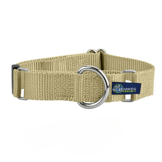 Tan Nylon Martingale Dog Collar 5/8″ and 1″ by 2 Hounds Design, sold through Sniff and Shift