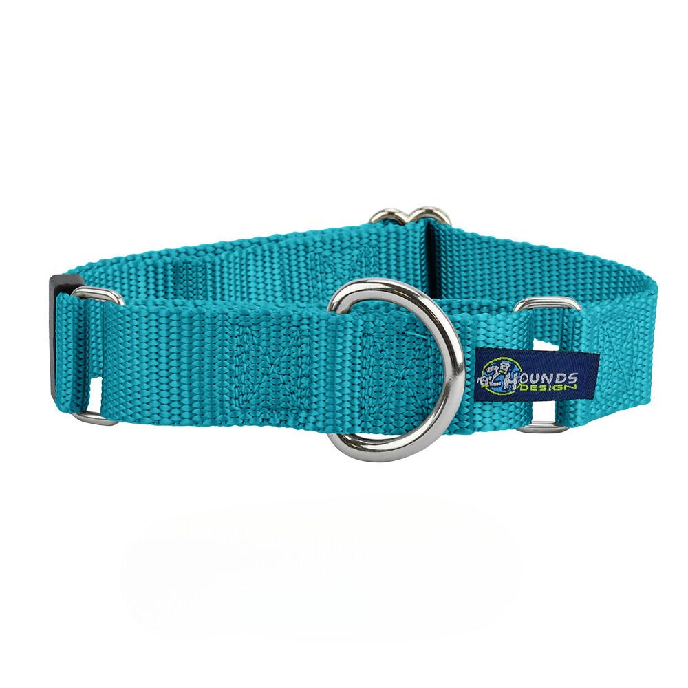 Teal Nylon Martingale Dog Collar 5/8″ and 1″ by 2 Hounds Design, sold through Sniff and Shift