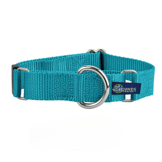 Teal Nylon Martingale Dog Collar 5/8″ and 1″ by 2 Hounds Design, sold through Sniff and Shift