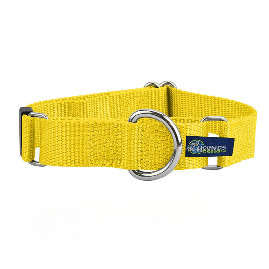 Yellow Nylon Martingale Dog Collar 5/8″ and 1″ by 2 Hounds Design, sold through Sniff and Shift
