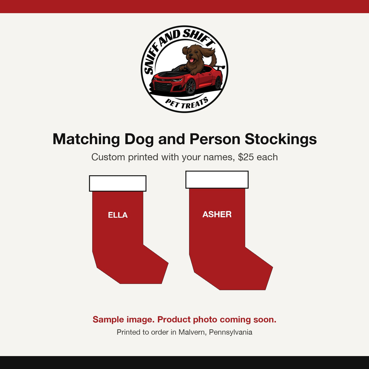 Matching dog and person Christmas stockings, sample image, product photo coming soon