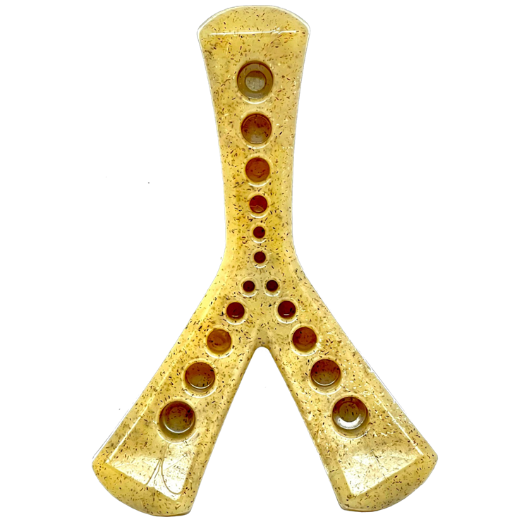 Brown MOD Wishbone nylon chew toy with fillable holes, Medium size, SodaPup, sold through Sniff and Shift