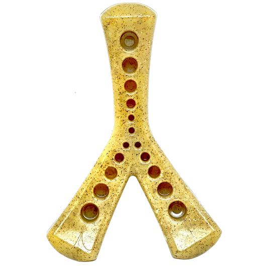 Brown MOD Wishbone nylon chew toy with fillable holes, Medium size, SodaPup, sold through Sniff and Shift