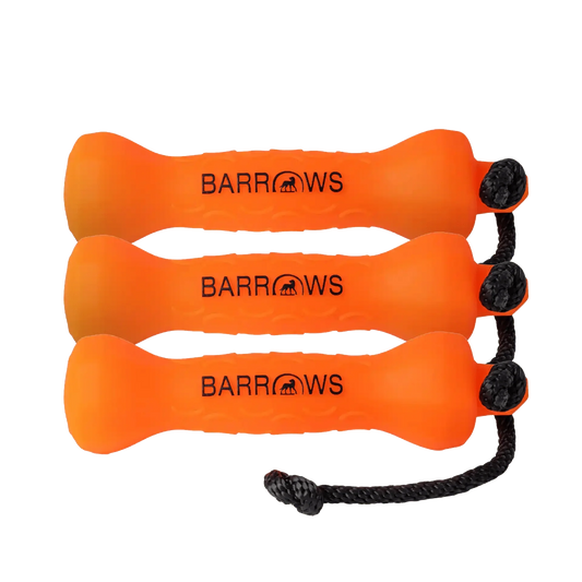 Barrows Training Bumper Pack gun dog training bumpers by Barrows Outdoor in orange with throw ropes