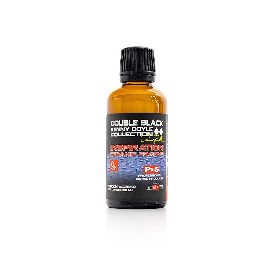 P&S Inspiration ceramic coating 30 ml dark glass bottle with a black cap and a Double Black Collection label