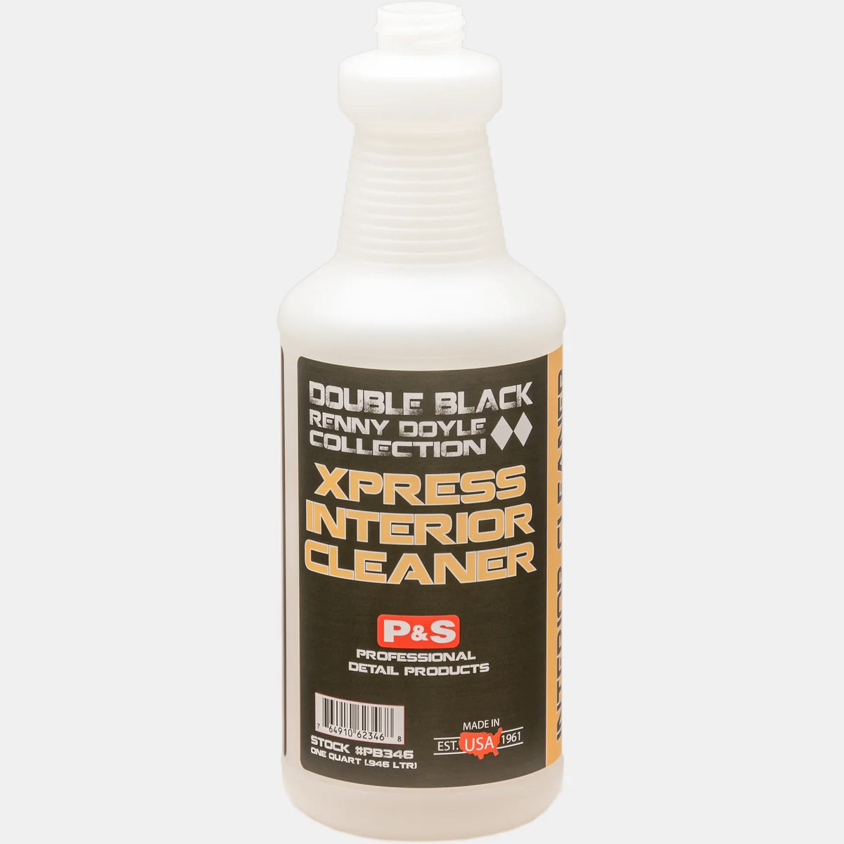 P&S Xpress Interior Cleaner labeled quart bottle in natural white plastic with a black and tan Double Black label
