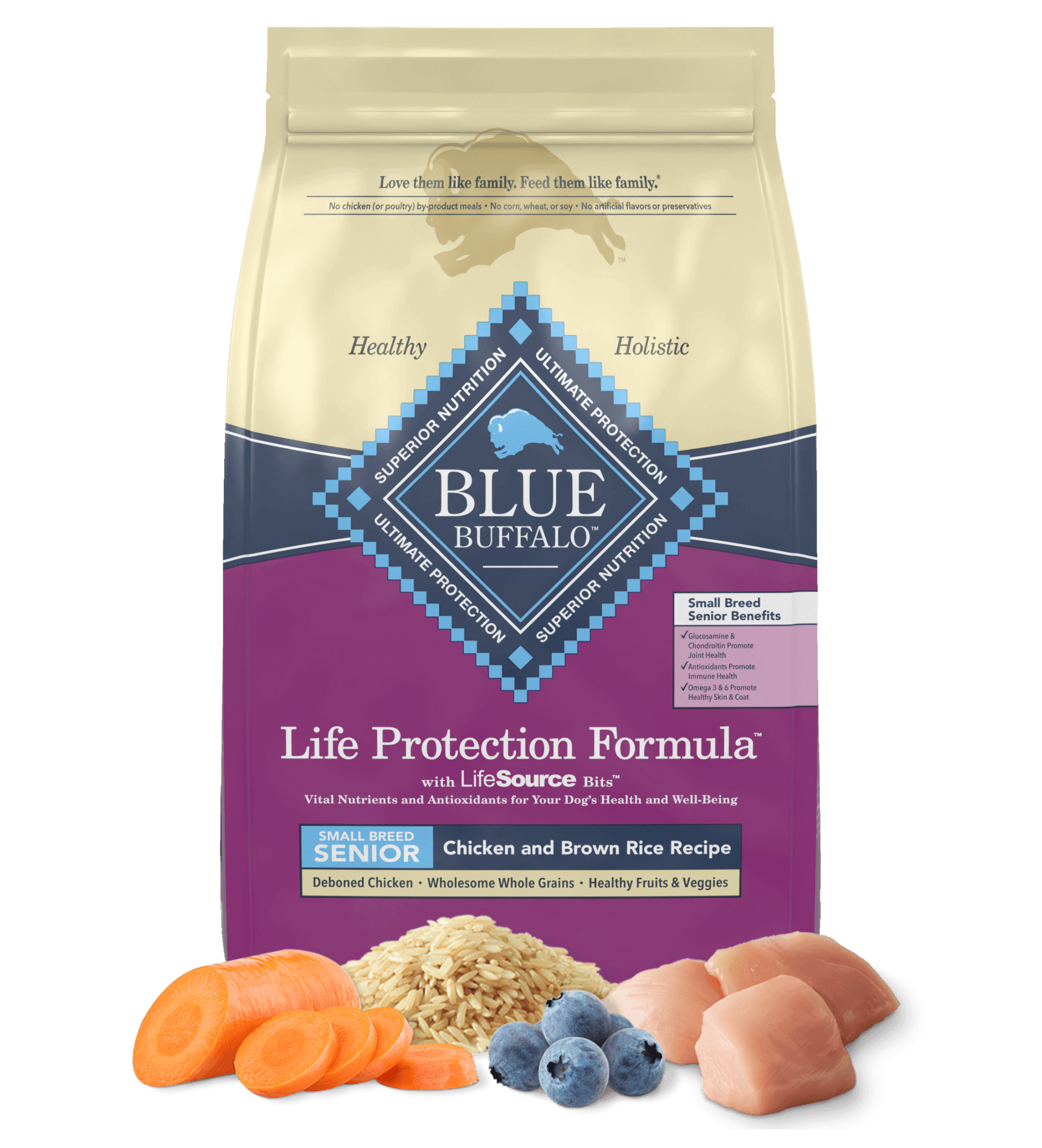Bag of Blue Buffalo Life Protection Formula Senior Small Breed Chicken and Brown Rice Dry Dog Food (5lb)
