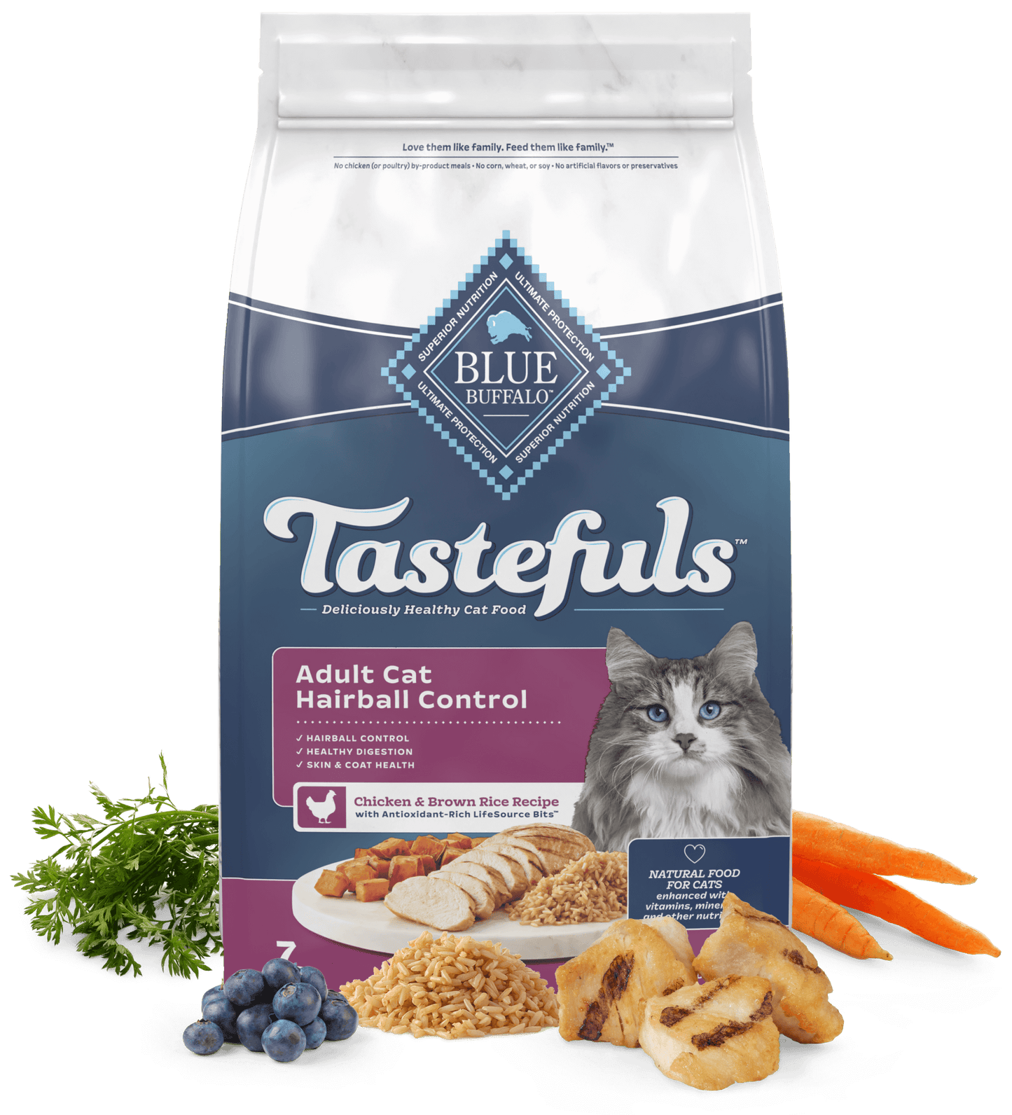 Blue Buffalo Tastefuls Adult Cat Hairball Control Chicken & Rice dry cat food, 3lb bag