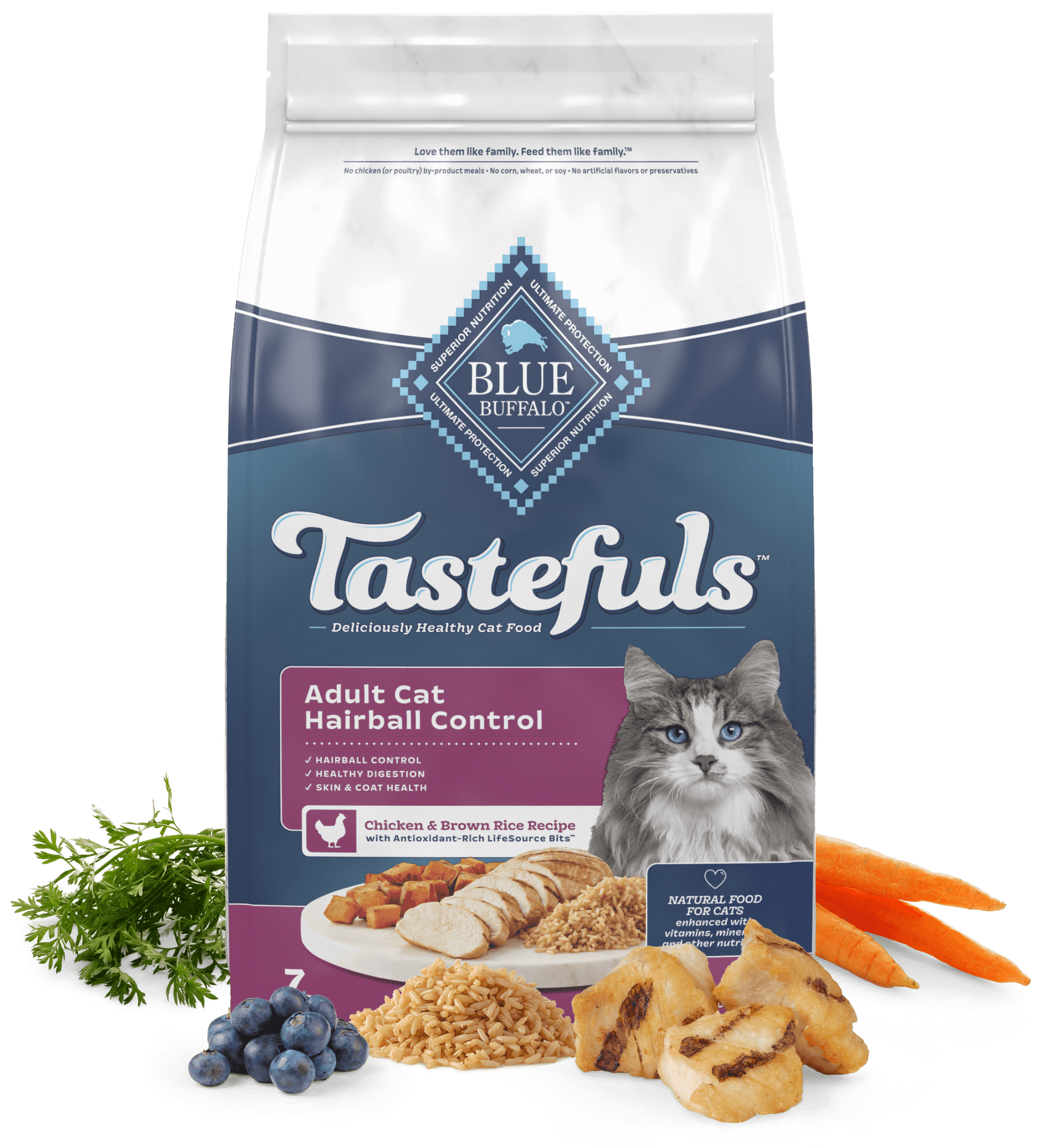 Blue Buffalo Tastefuls Adult Cat Hairball Control Chicken & Rice dry cat food, 3lb bag