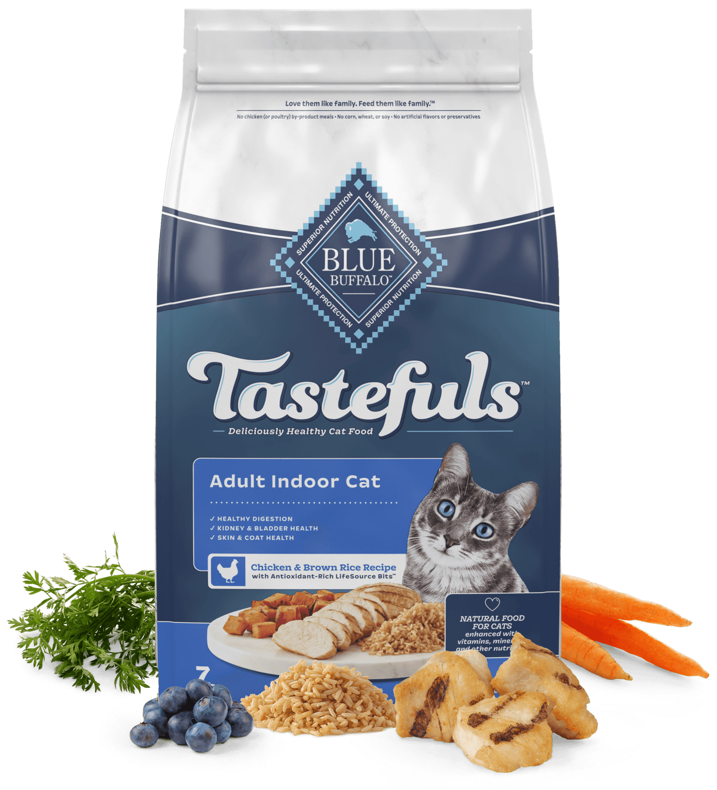 Blue Buffalo Tastefuls Adult Indoor Cat Chicken & Brown Rice dry cat food bag
