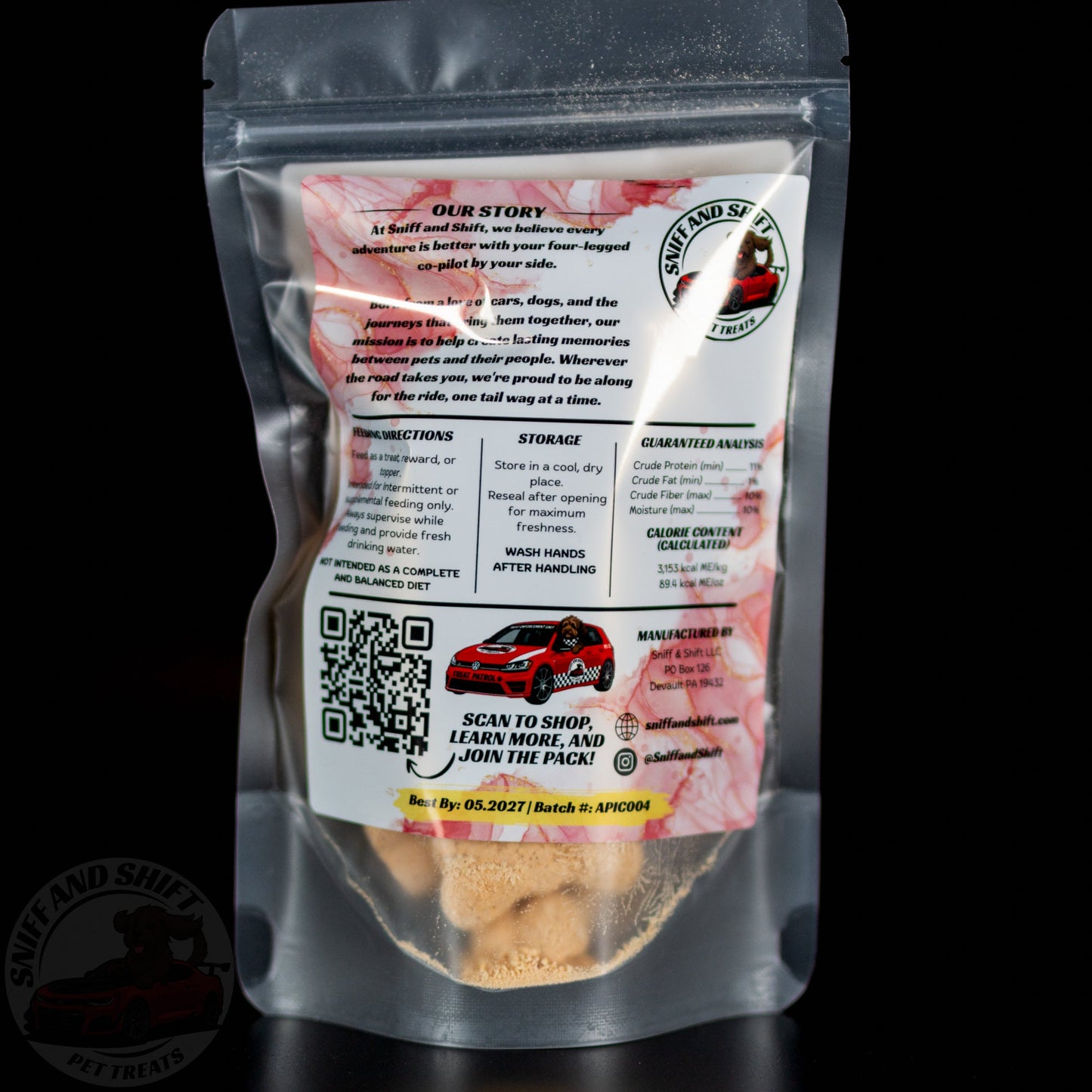 Pup-Ornaut Pumpkin and Apple Dog Ice Cream — back of bag with ingredients and feeding directions