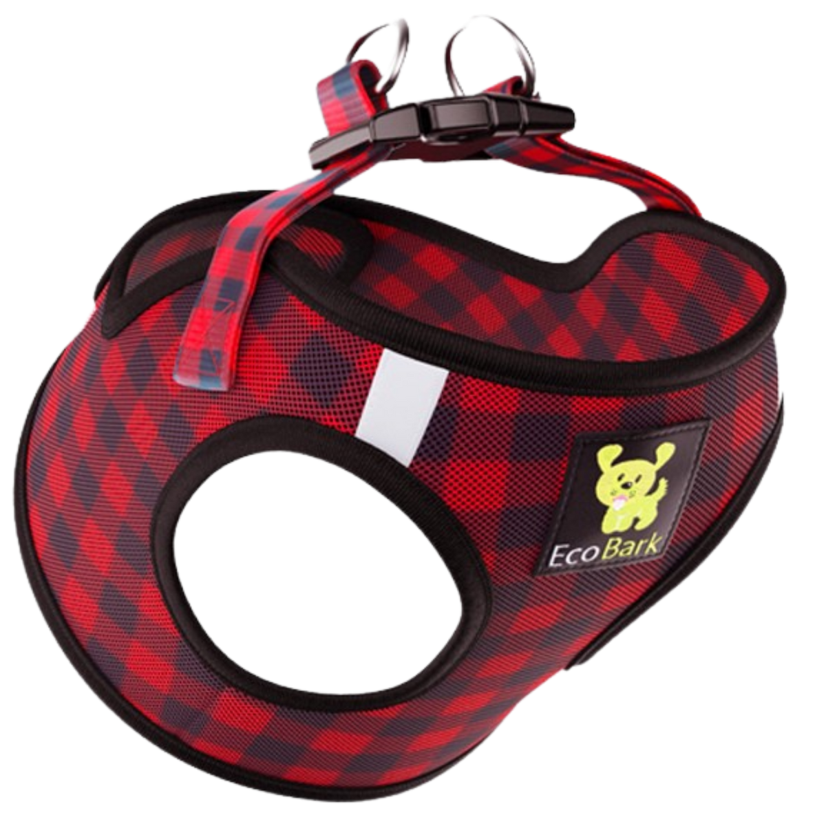 Buffalo Plaid Step-In Dog Harness, Reflective Mesh, Teacup to XL, EcoBark Pet Supplies, sold through Sniff and Shift