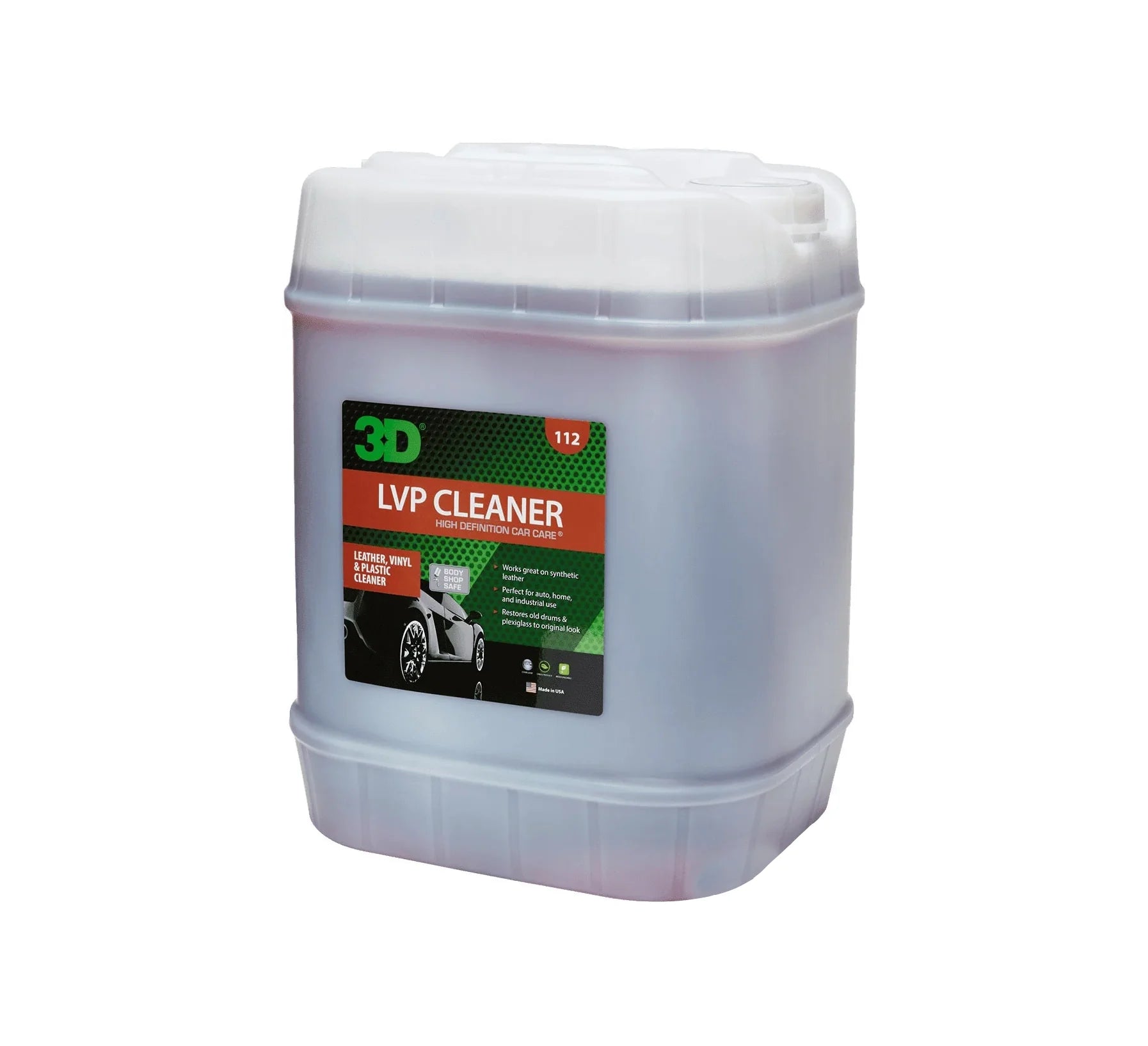3D LVP Cleaner 5 gallon translucent pail with a red and black 113 interior cleaner label