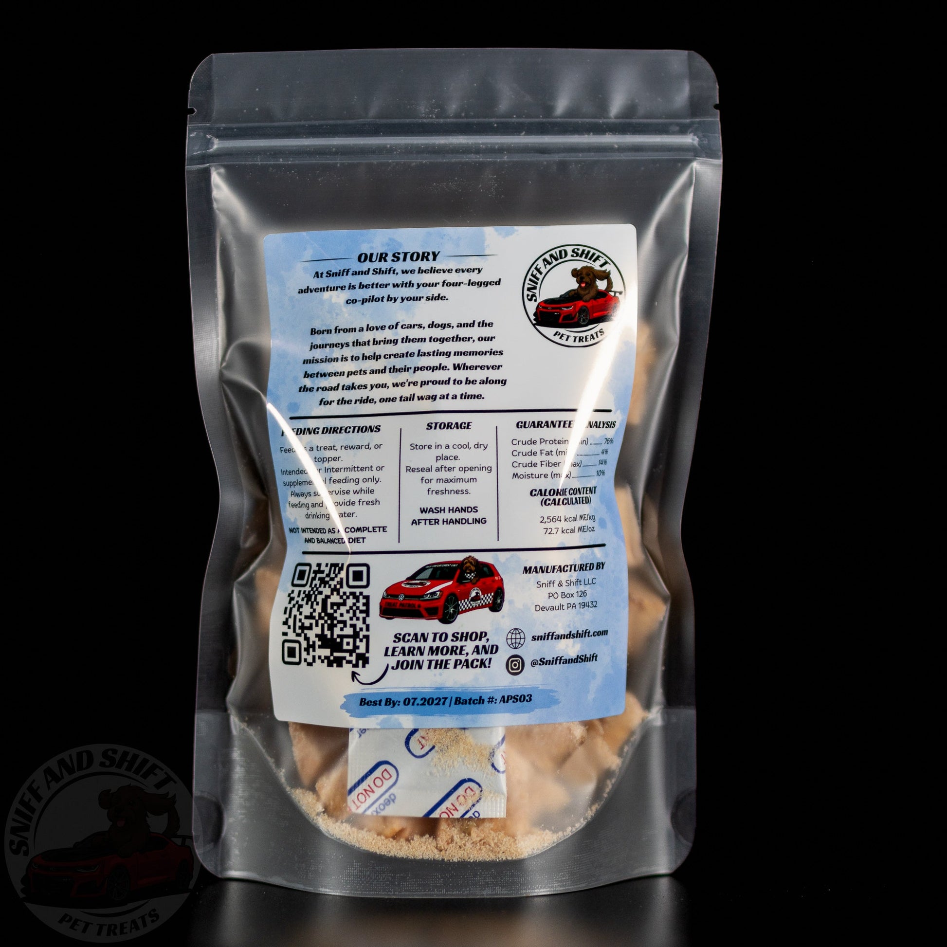 Freeze-Dried Salmon Bites — back of bag with ingredients, feeding directions and guaranteed analysis